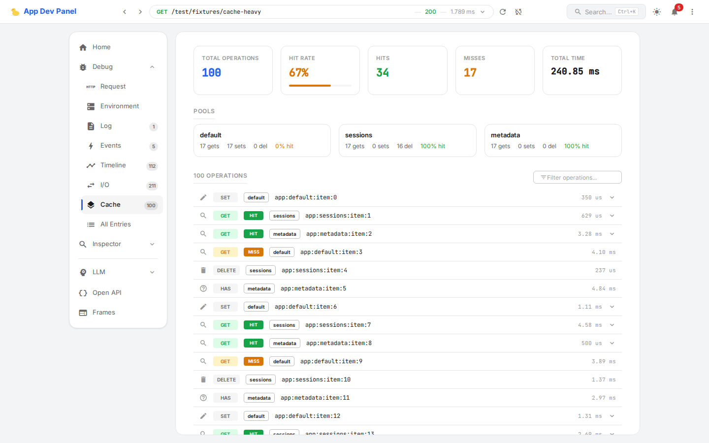 Cache Collector panel