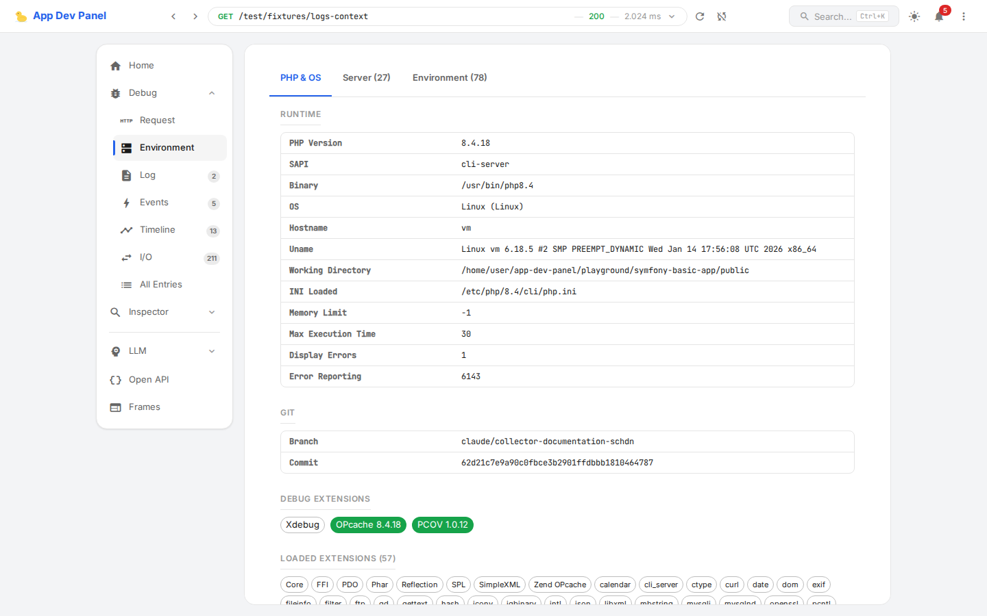 Environment Collector panel