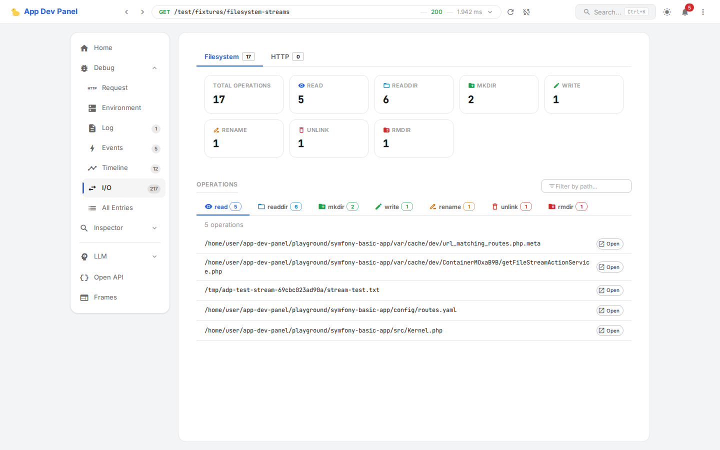 Filesystem Stream Collector panel