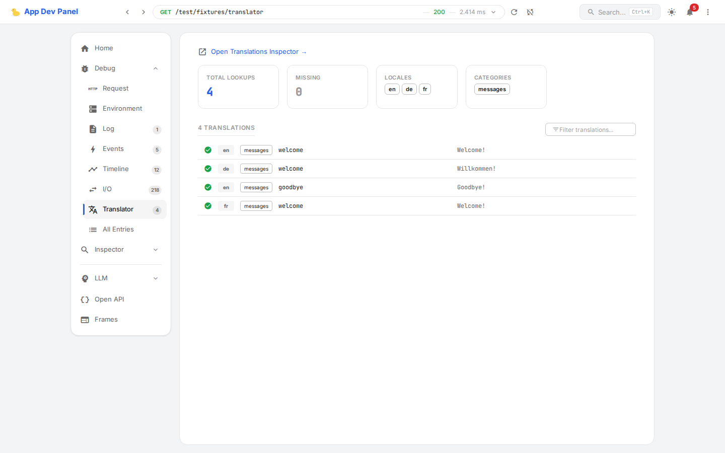 Translator Collector panel