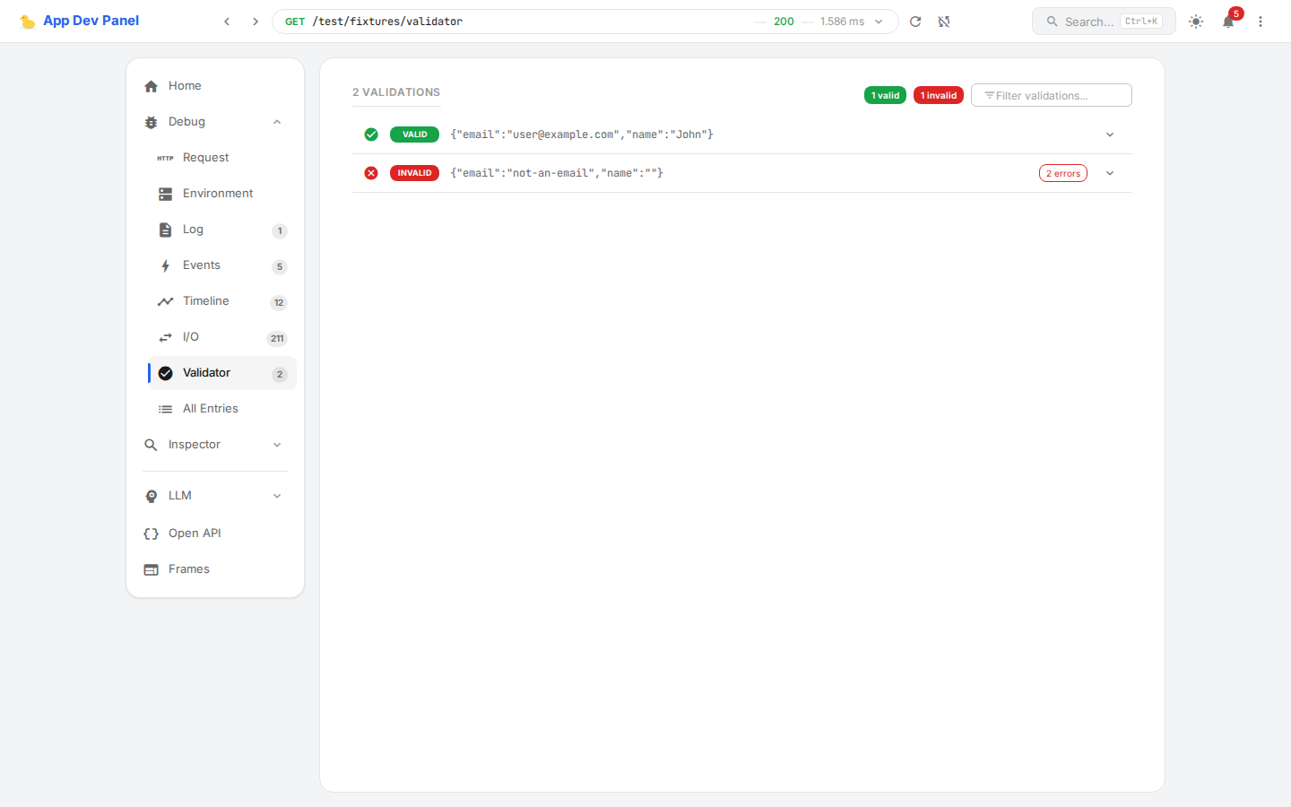 Validator Collector panel
