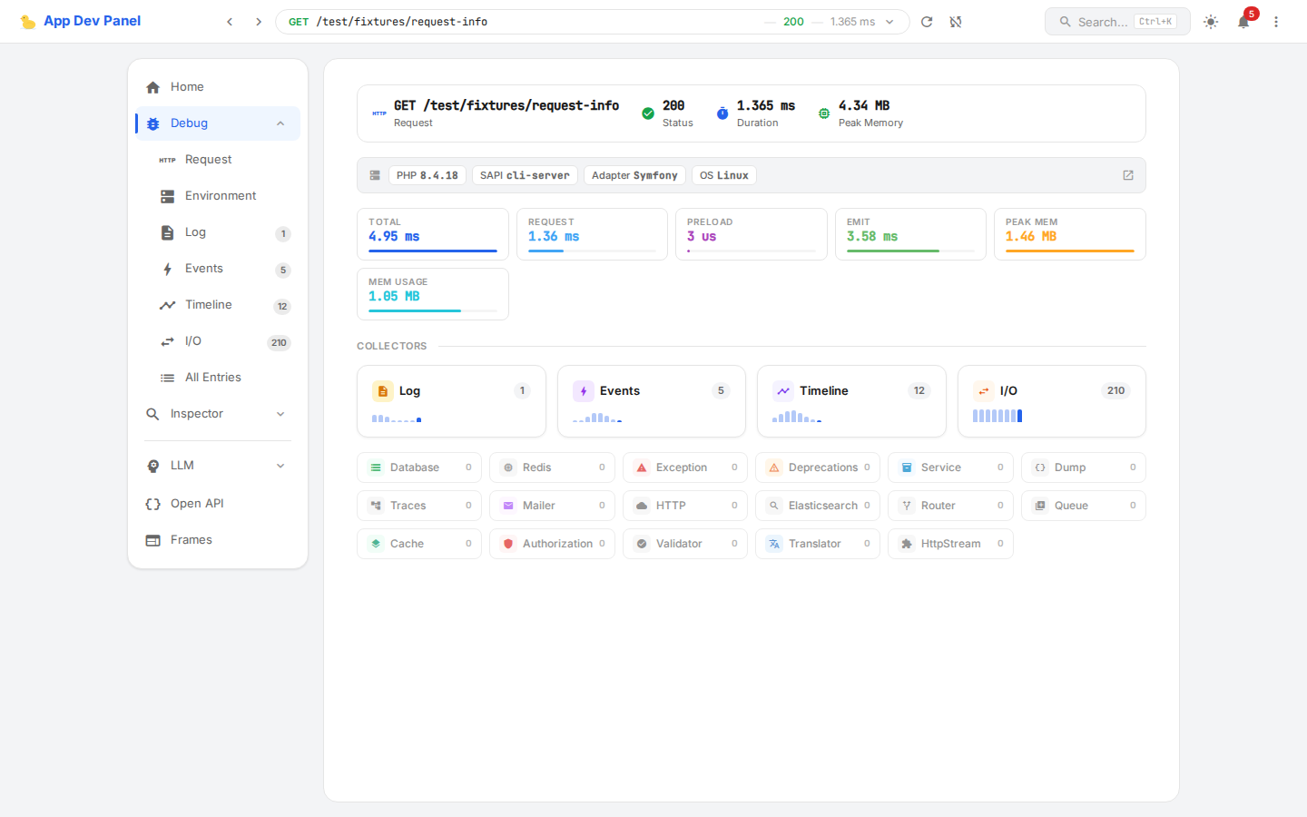 WebAppInfo Collector panel