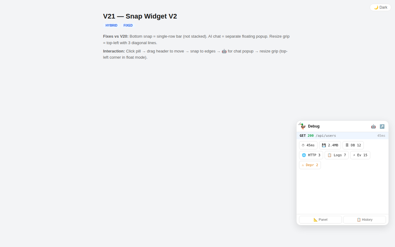 Toolbar floating widget