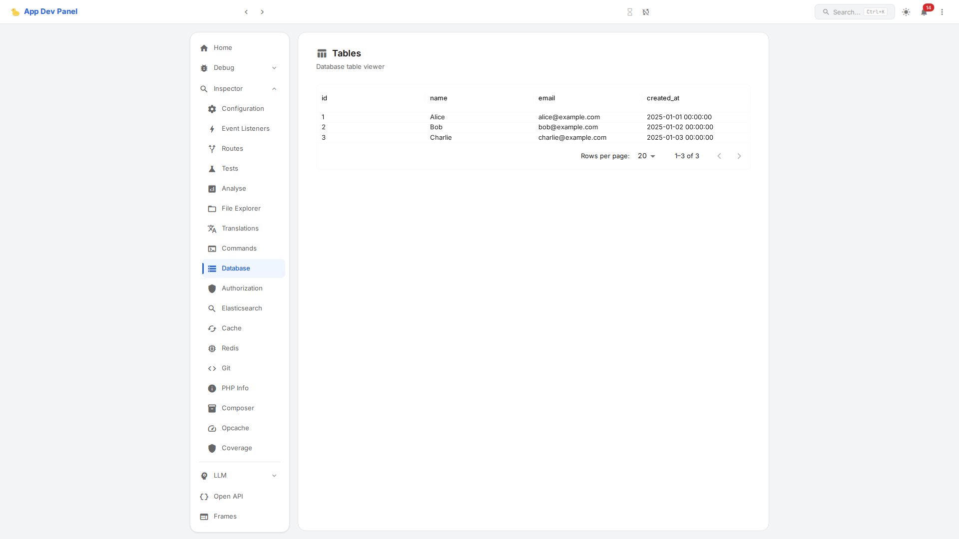 Database Inspector — Table records