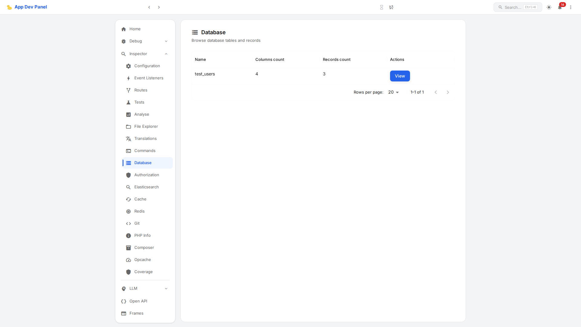 Database Inspector — Tables list